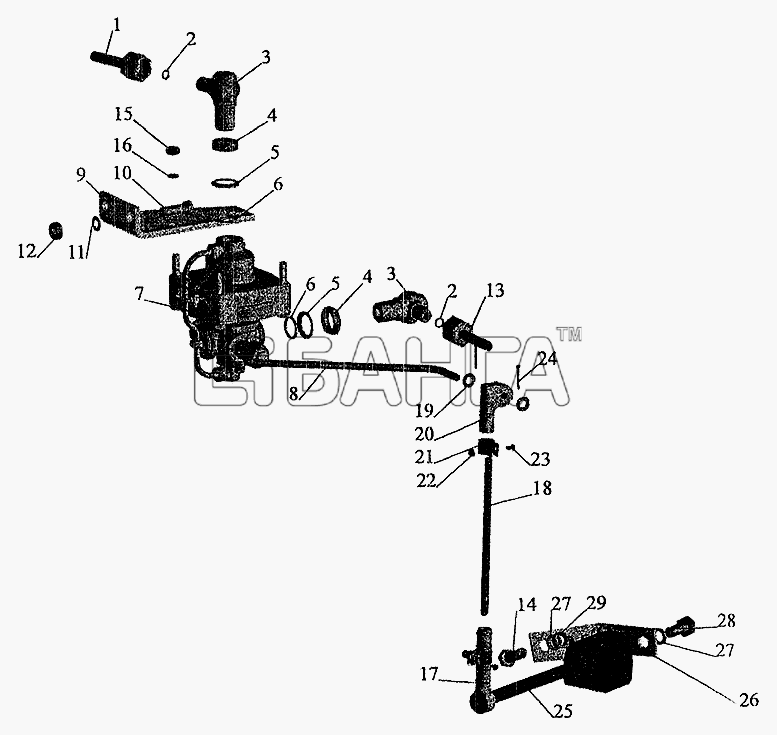 МАЗ МАЗ-6303 (2005) Схема Регулятор тормозных сил с присоединительной